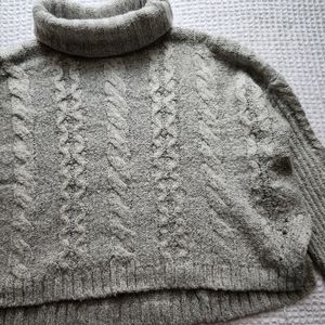 gray knit turtleneck sweater
